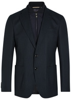 Boss Textured Layered Cotton-blend Blazer Navy