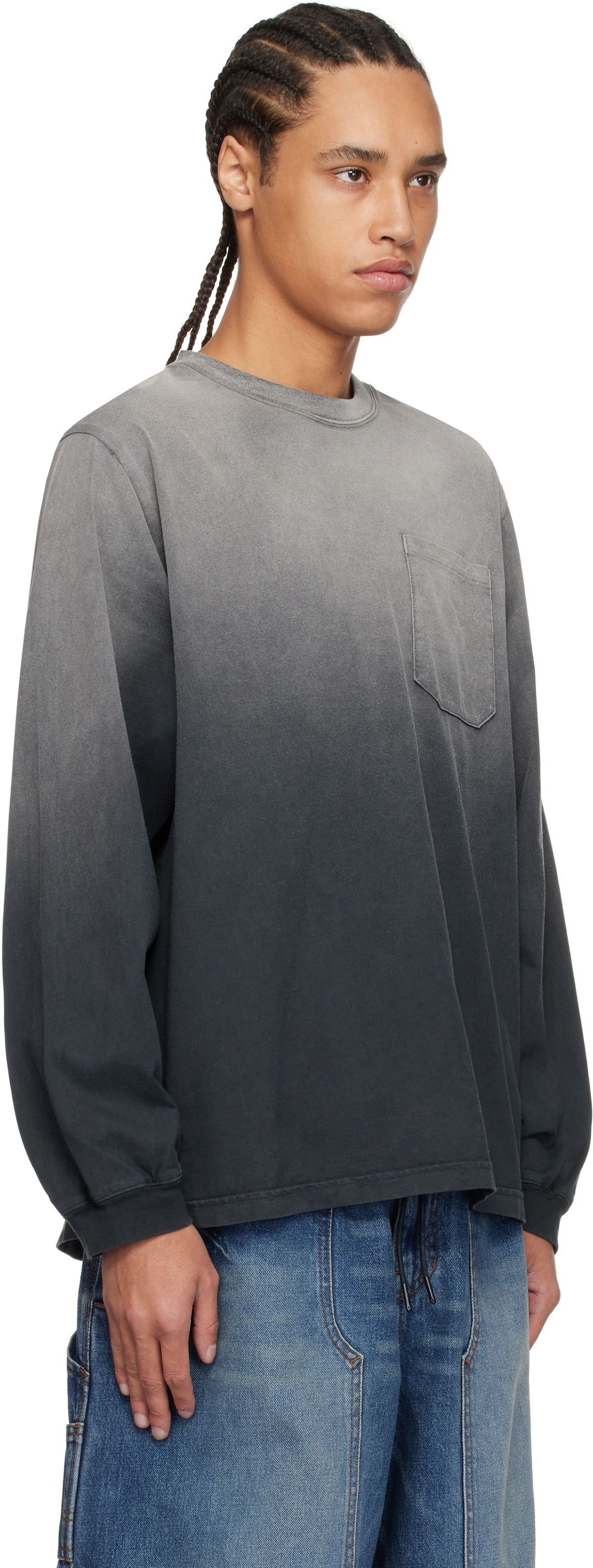 RICE NINE TEN Gray & Black Faded Roomy Sleeve LS T-shirt