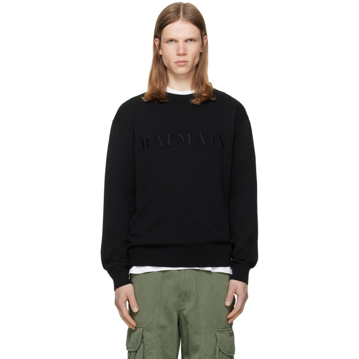 Photo: BALMAIN Black Vintage Embroidered Cotton Sweater