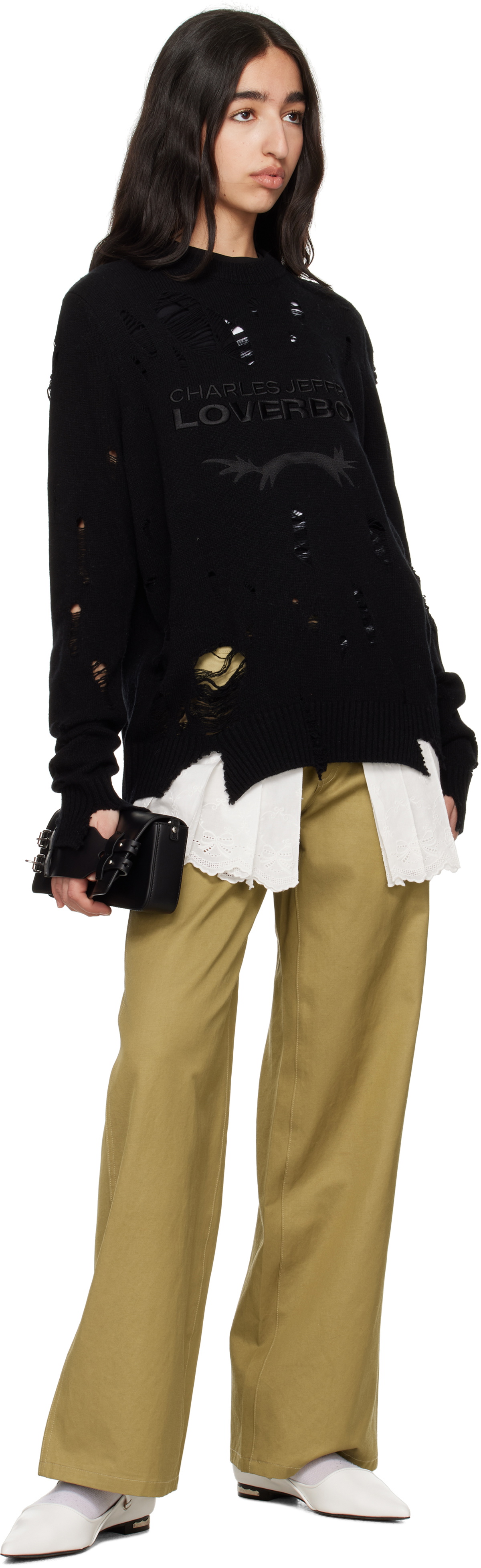 Charles Jeffrey LOVERBOY Black Distressed Logo Sweater