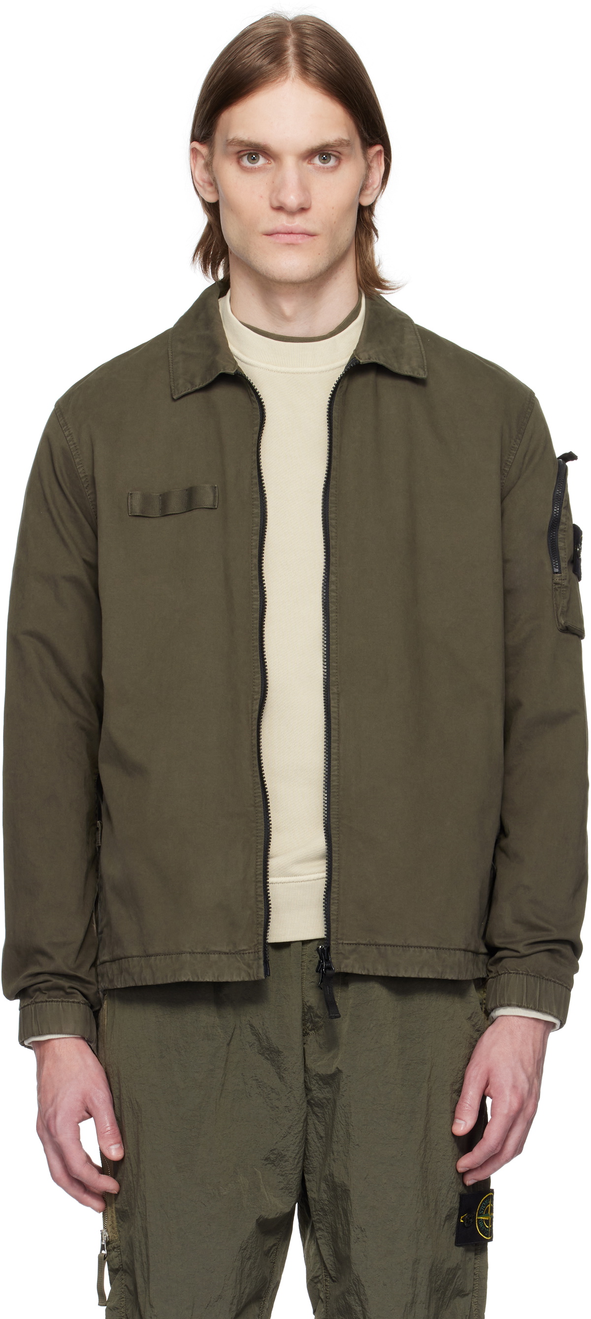 ジャケット・アウター STONE  STRETCH BROKEN TWILL COTTON Stone Island Khaki Organic Stretch Broken Twill Cotton Old Effect