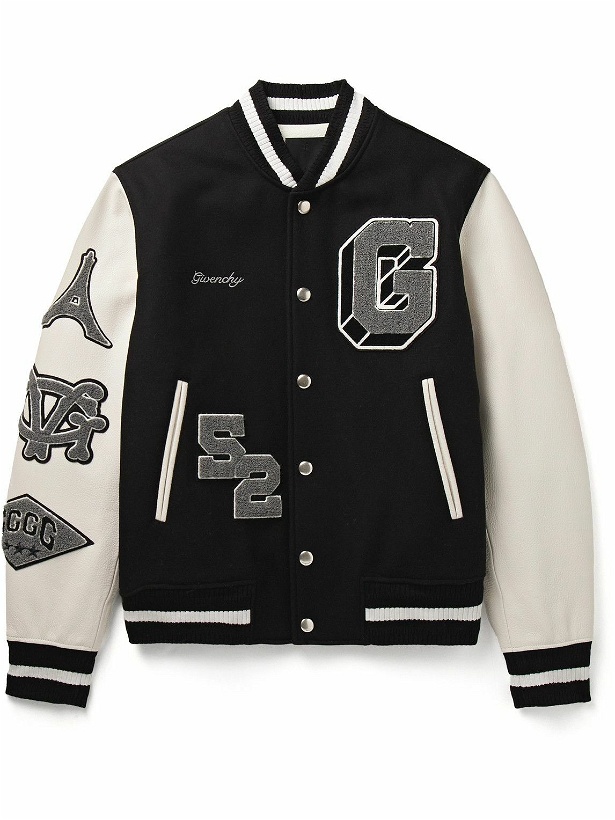 Photo: Givenchy - Logo-Appliquéd Wool-Blend and Leather Varsity Jacket - Black