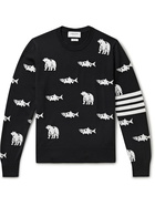 THOM BROWNE - Striped Intarsia Merino Wool Sweater - Black