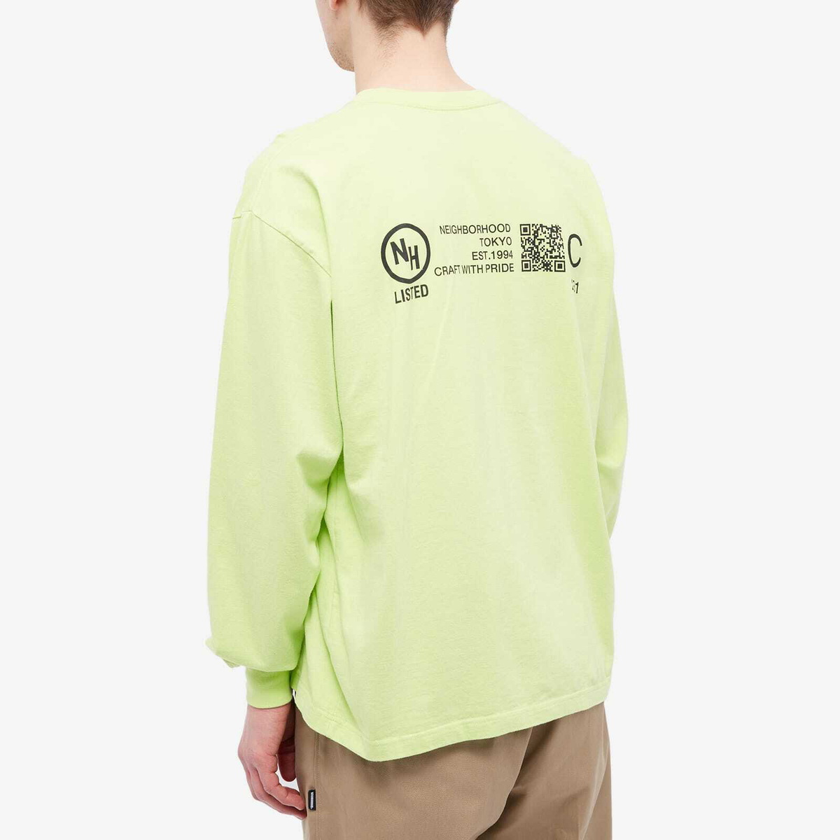 Neighborhood Men's Long Sleeve NH-4 T-Shirt in Neon Green Neighborhood