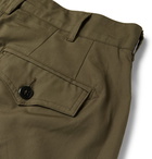 Monitaly - Tapered Pleated Cotton-Sateen Trousers - Men - Army green