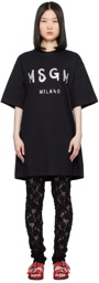 MSGM Black Brushstroke Logo Minidress