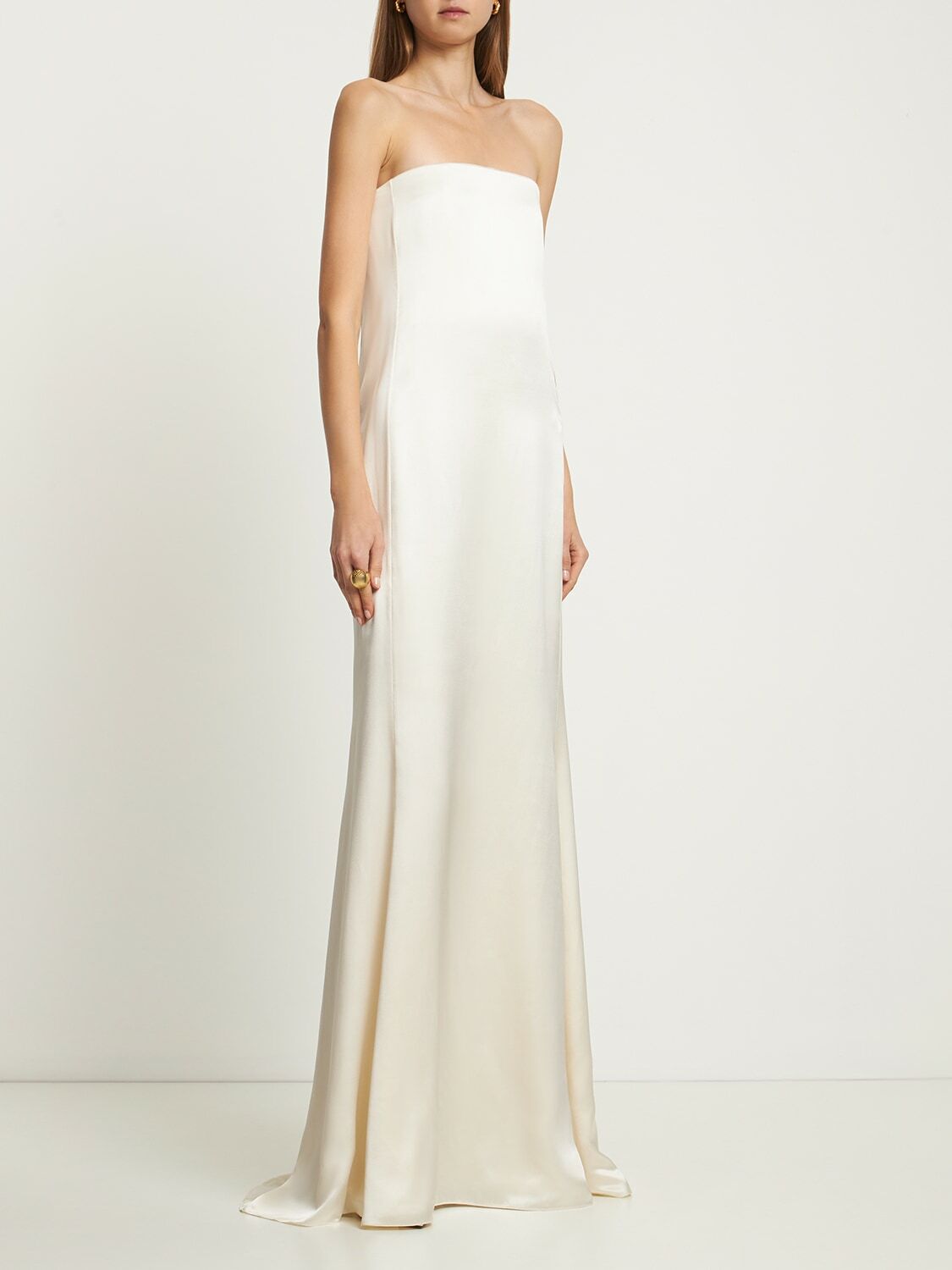 saint laurent white silk dress Lace-trimmed satin-satin mini dress - cream