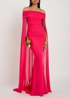 Talbot Runhof Cape-effect Stretch-tulle Gown Dark Pink