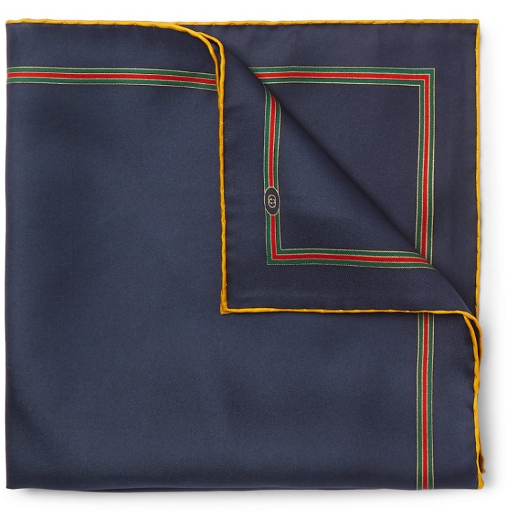 Photo: Gucci - Logo Contrast-Tipped Silk Pocket Square - Blue