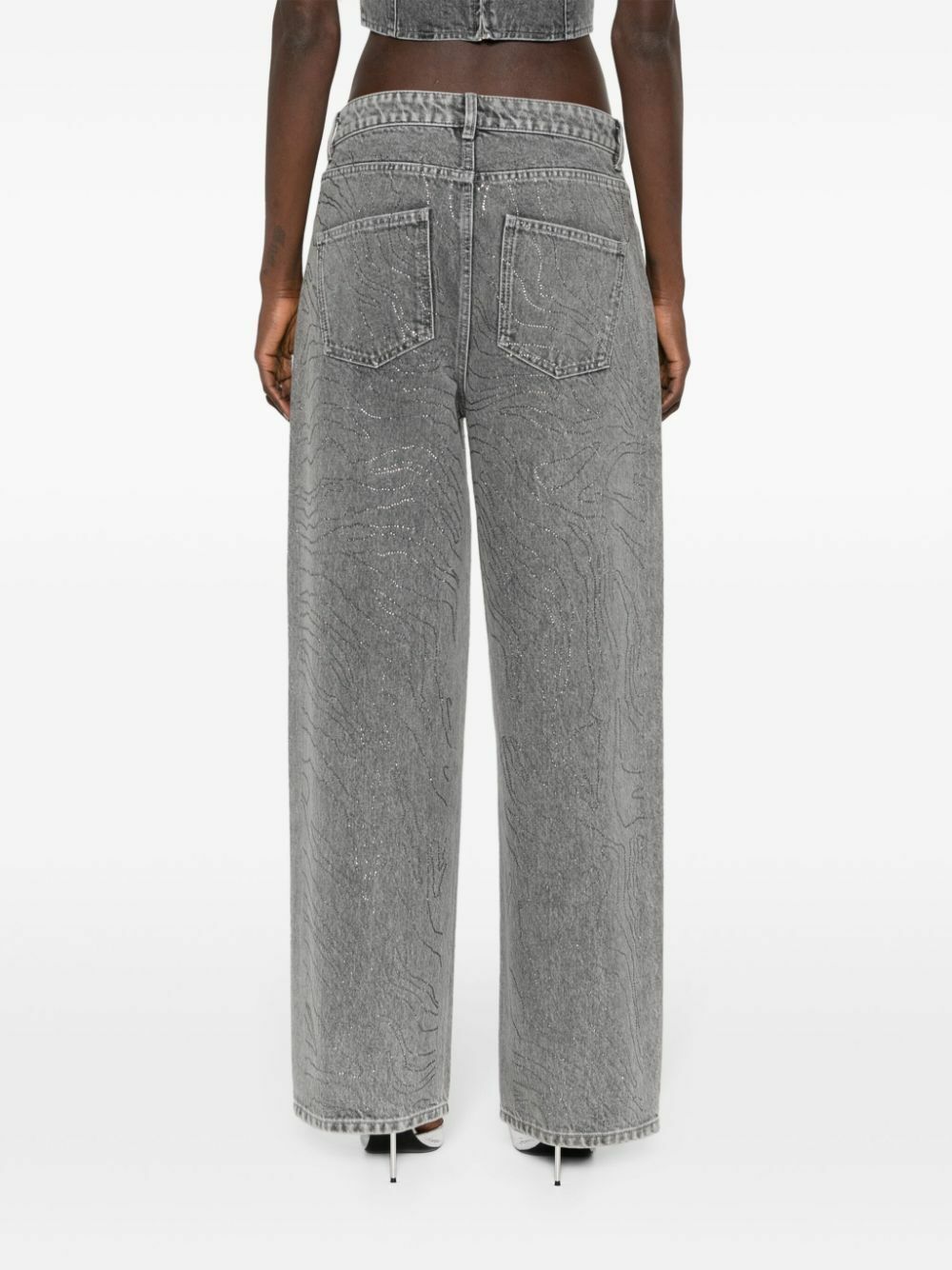 ROTATE BIRGER CHRISTENSEN Grey Rhinestone Wide-Leg Jeans