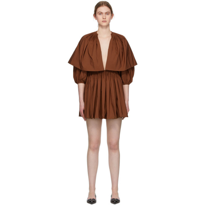 Photo: Valentino Brown Pleated V-Neck Mini Dress