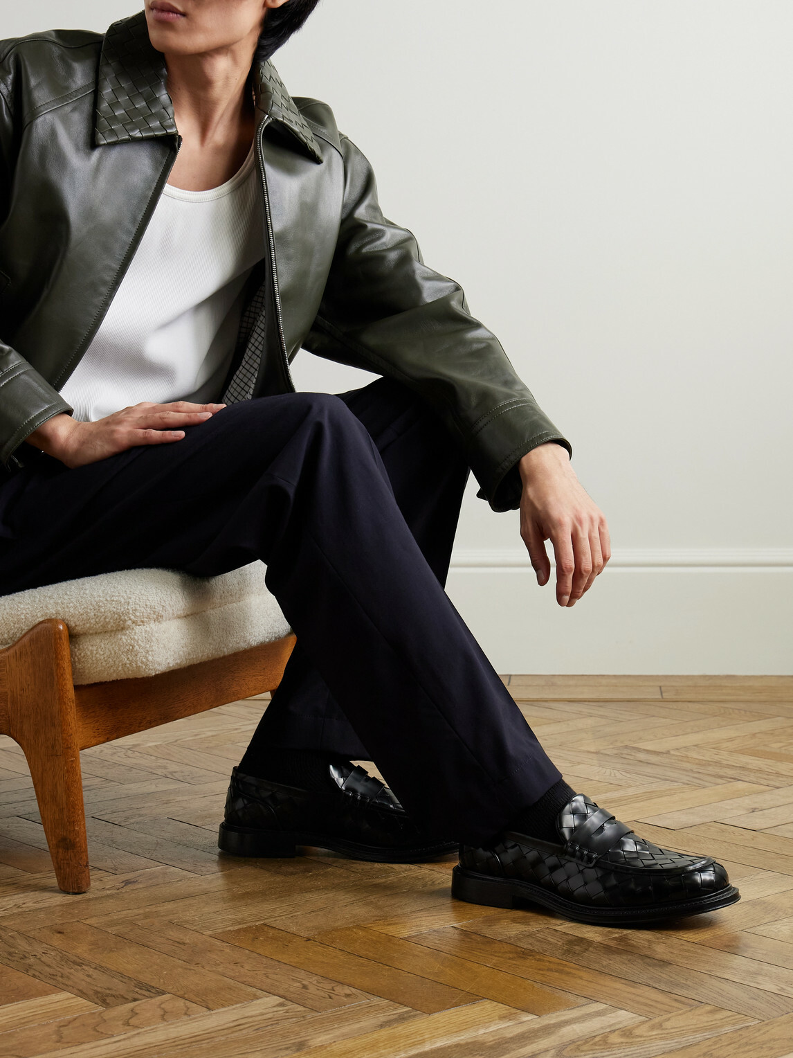 Bottega Veneta - James Woven Leather Penny Loafers - Black