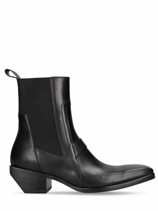 Photo: RICK OWENS - Heeled Sliver Leather Ankle Boots