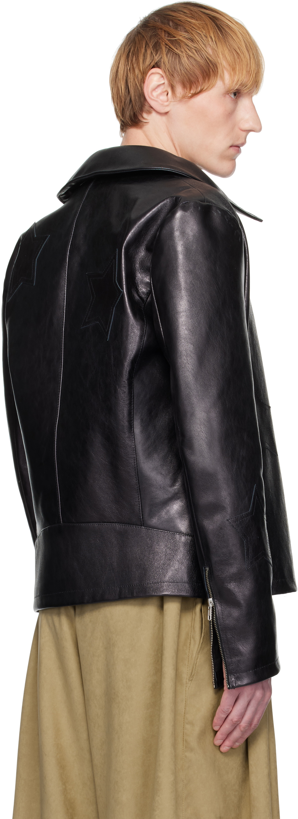 ANDREJ GRONAU Black Star Cutout Leather Jacket