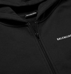 Balenciaga - Slim-Fit Logo-Print Fleece-Back Cotton-Blend Jersey Zip-Up Hoodie - Men - Black