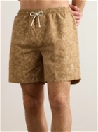 Brunello Cucinelli - Straight-Leg Mid-Length Logo-Embroidered Printed Swim Shorts - Brown