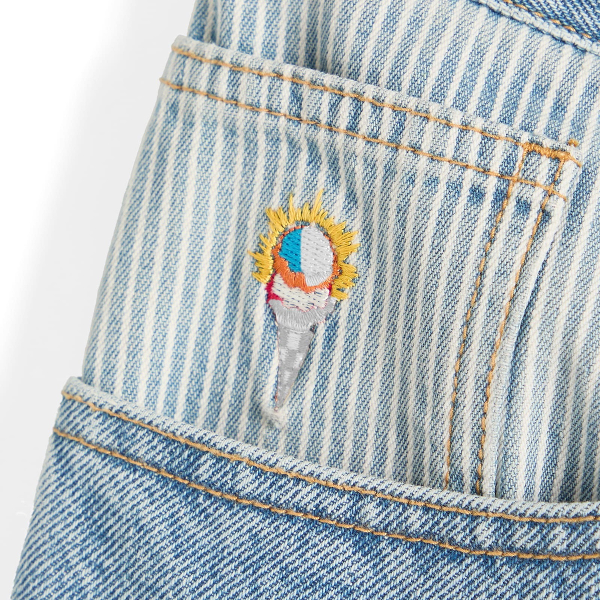 END. x ICECREAM Running Dog Double Scoop Denim Pant in Heavy Wash Blue