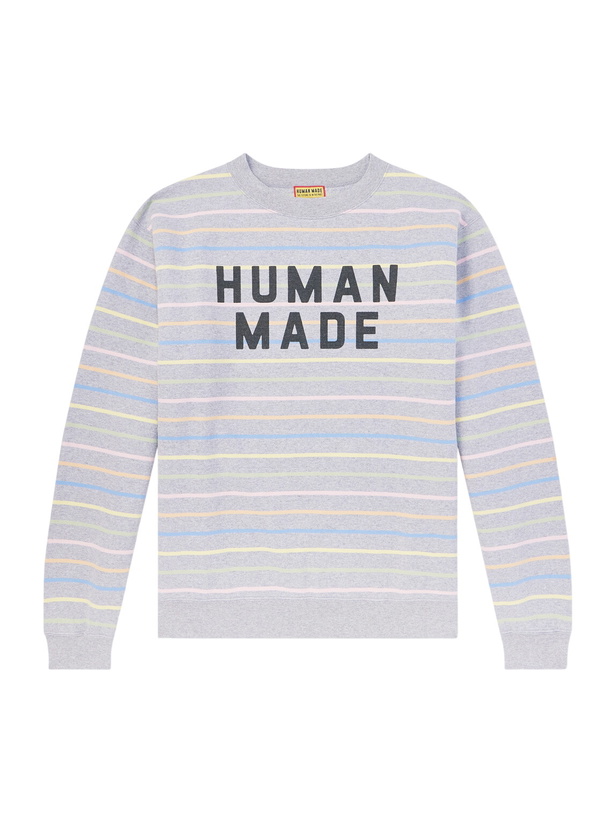 Photo: Human Made - Logo-Print Striped Cotton-Jersey Sweatshirt - Gray