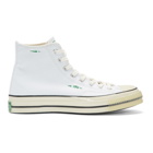 Converse White and Green Chuck 70 High-Top Sneakers