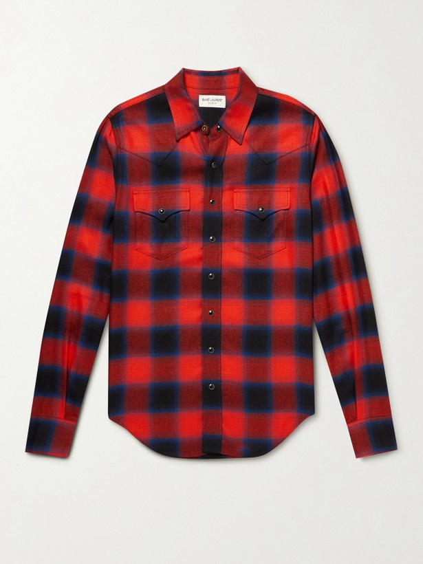 Photo: SAINT LAURENT - Slim-Fit Checked Woven Shirt - Red