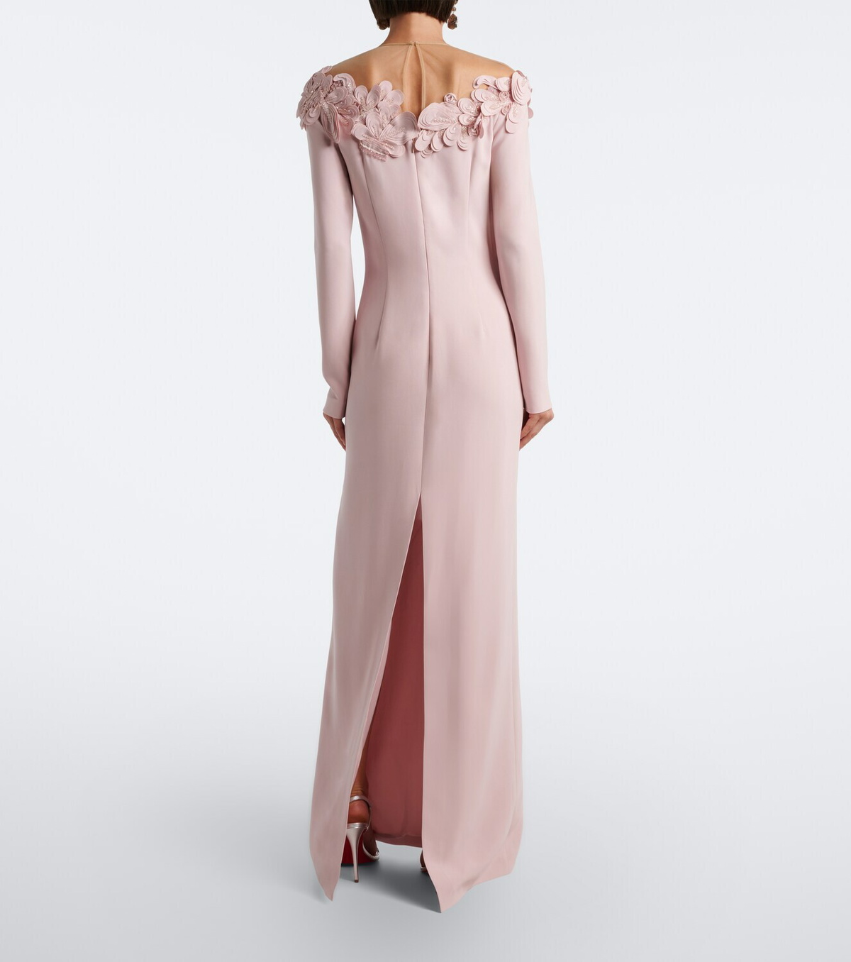 Costarellos Zurina embellished floral-appliqué crêpe gown