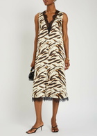 Ganni Printed Lace-trim Satin Midi Dress White