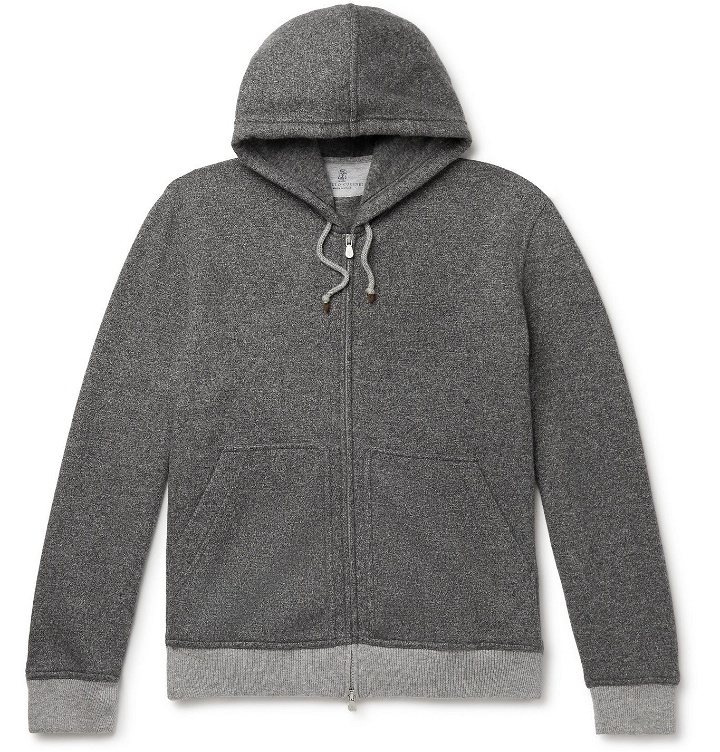Photo: Brunello Cucinelli - Cashmere and Wool-Blend Zip-Up Hoodie - Gray