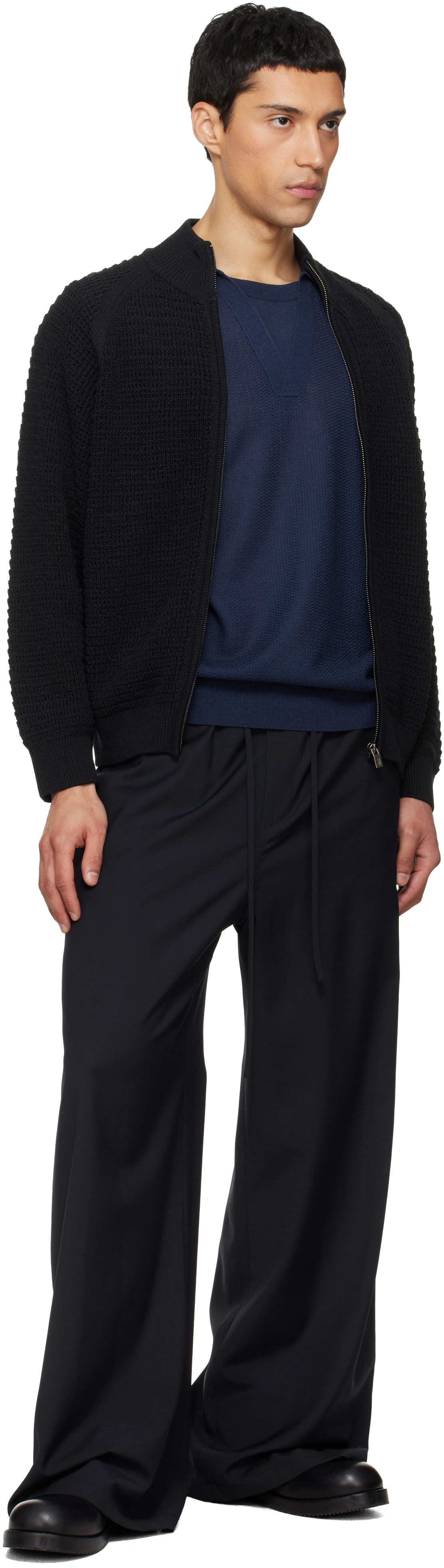 LE17SEPTEMBRE Navy Layered Neck Knit Polo