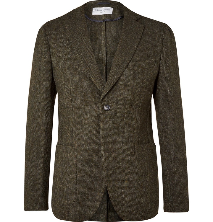 Photo: Officine Générale - Herringbone Wool Blazer - Green