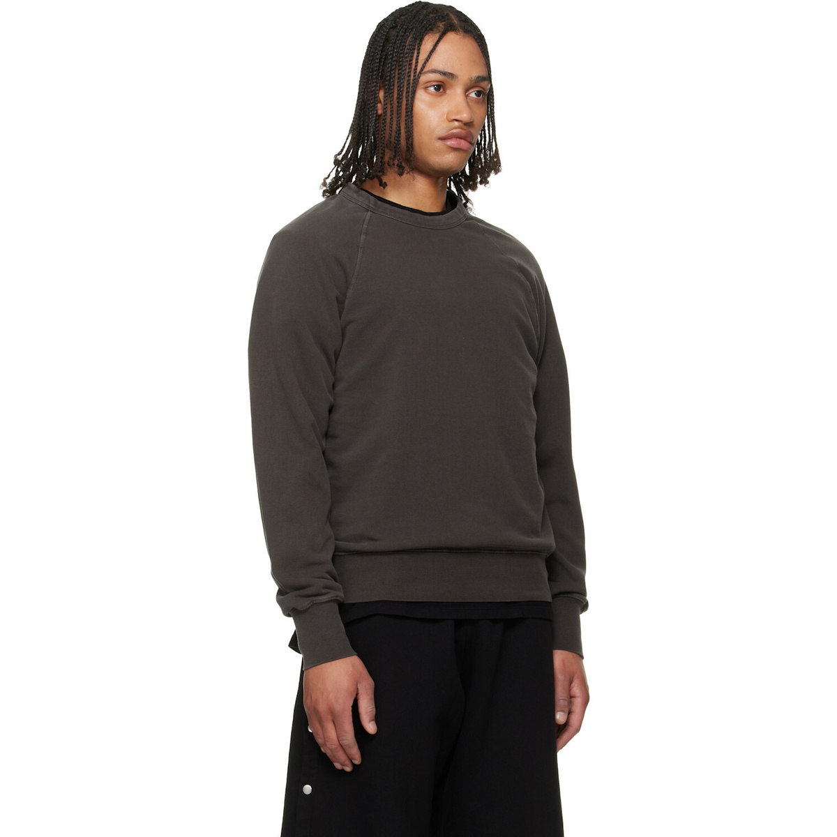 Les Tien Gray French Terry Binded Neck Raglan Sweatshirt