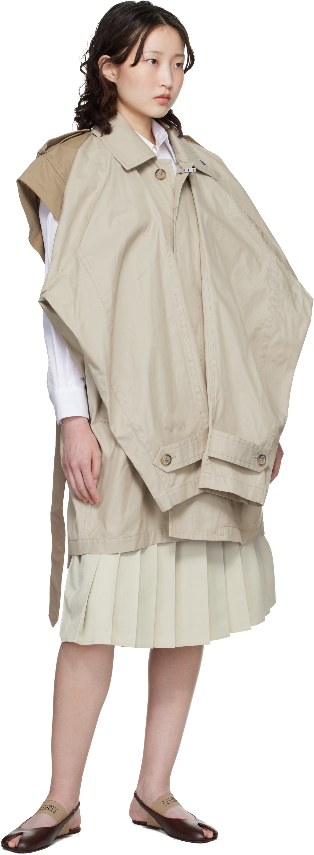 Maison MIHARA YASUHIRO Green & Beige Combined Pleats Cargo Midi Skirt