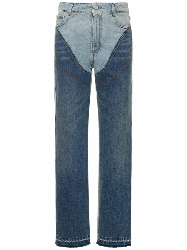 Photo: STELLA MCCARTNEY - Two Tone Cotton Denim Wide Leg Jeans