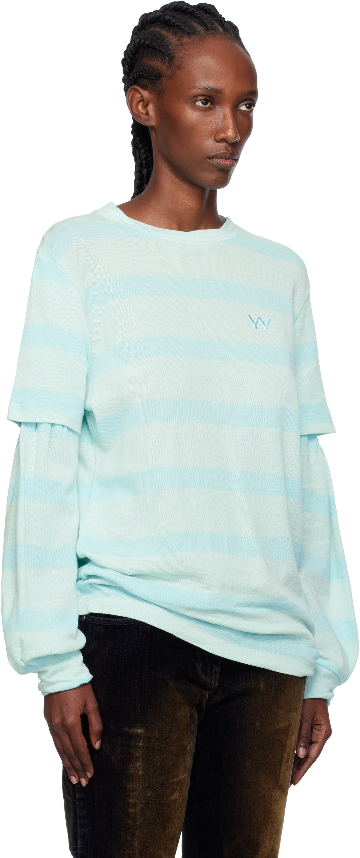 OPEN YY Blue Layered Stripe T-shirt