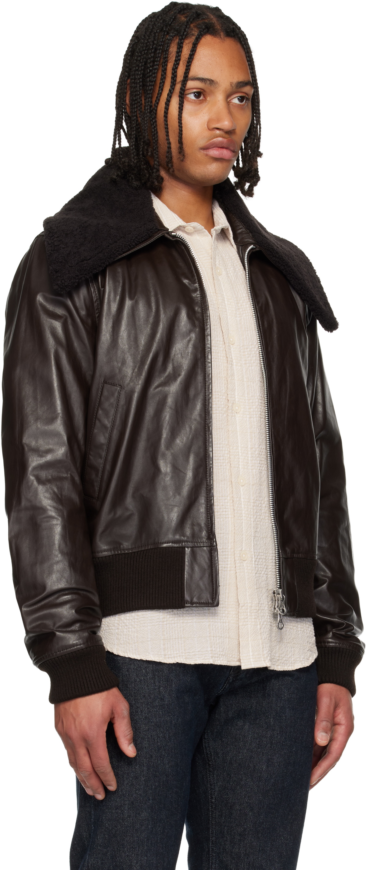 OUR LEGACY Brown Pharos Leather Bomber Jacket Our Legacy