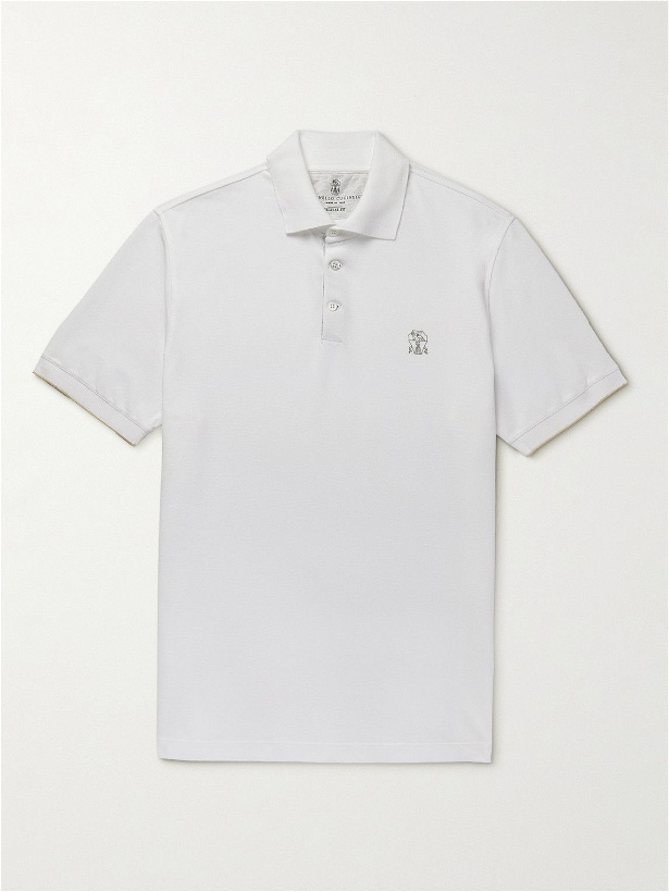 Photo: Brunello Cucinelli - Logo-Print Cotton-Piqué Polo Shirt - White