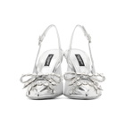 Dolce and Gabbana Silver Mesh Bejewelled Bow Slingback Heels