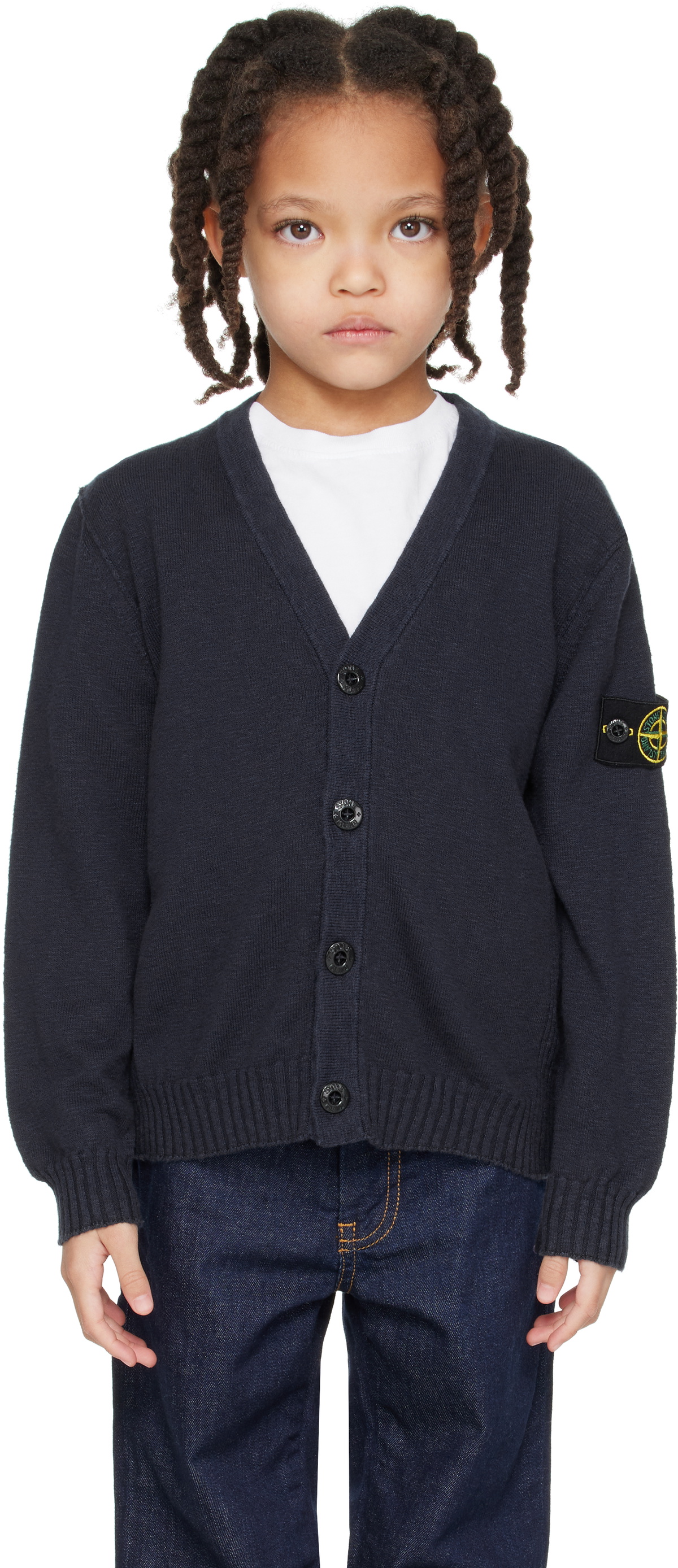 Stone Island Junior Kids Navy Cotton-Nylon Cardigan