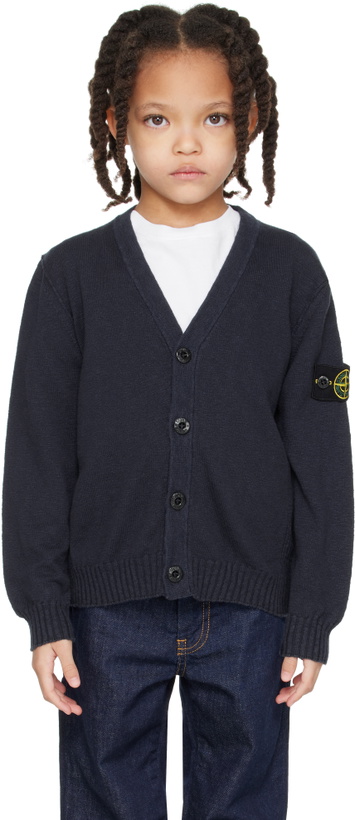 Photo: Stone Island Junior Kids Navy Cotton-Nylon Cardigan