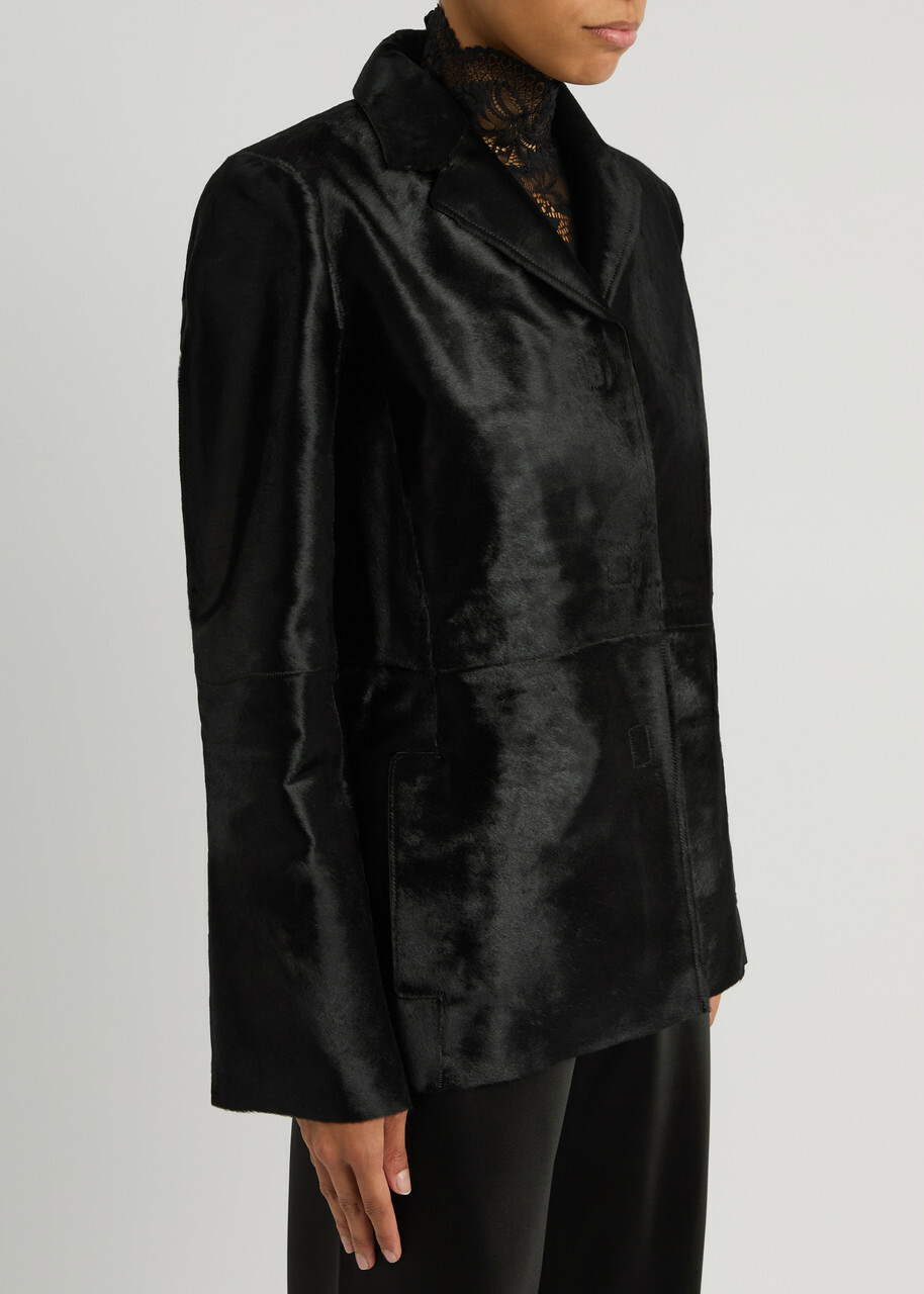 Tory Burch 黒 レザー フリルジャケット calf-hair-jacket-front.