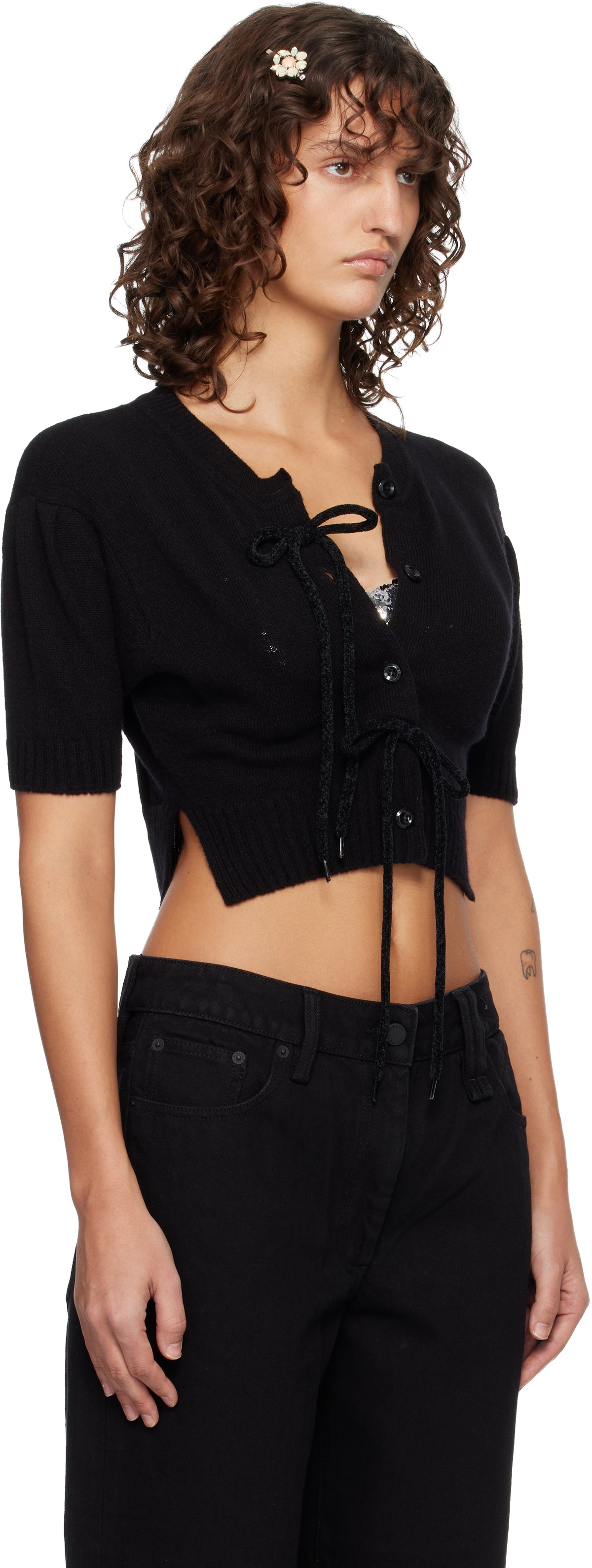 Simone Rocha Black Cropped Cashmere Cardigan