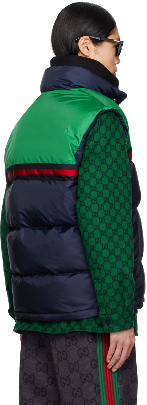 Gucci Navy & Green Striped Down Vest