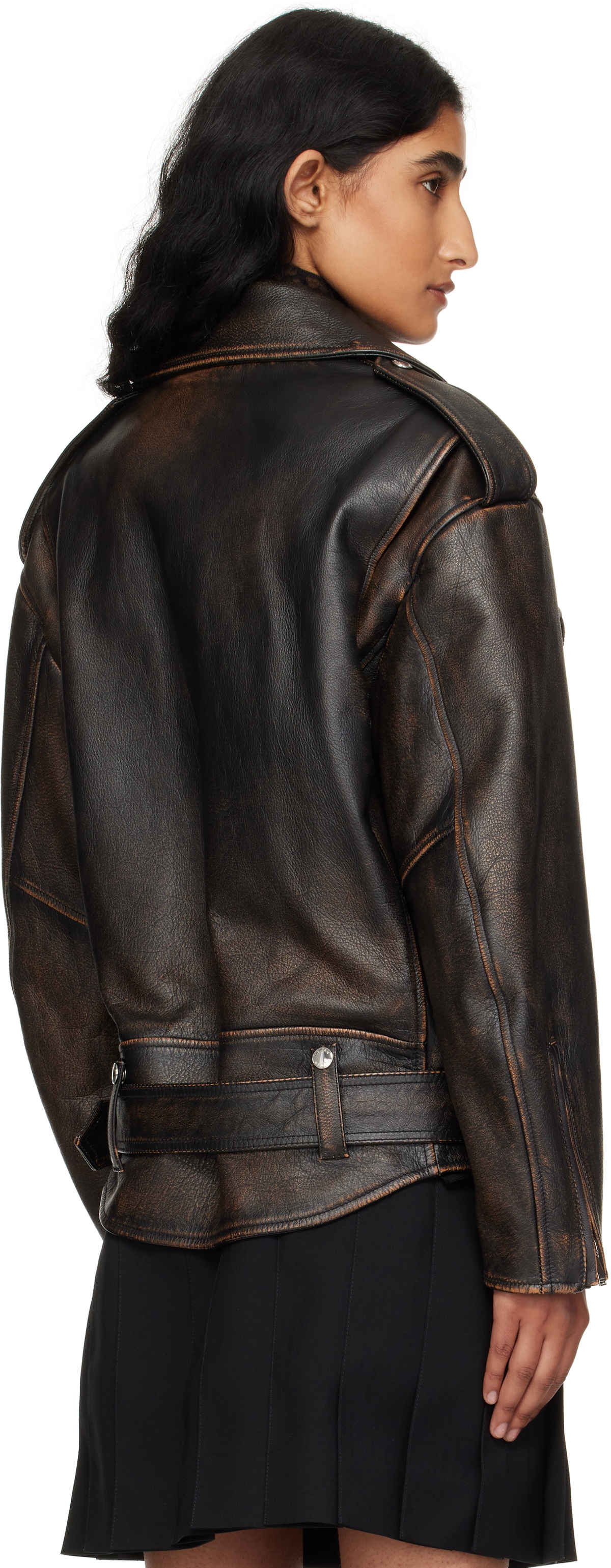 McQueen Brown Oversized Antiqued Leather Biker Jacket