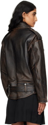 McQueen Brown Oversized Antiqued Leather Biker Jacket
