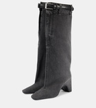 Coperni Leather-trimmed denim knee-high boots