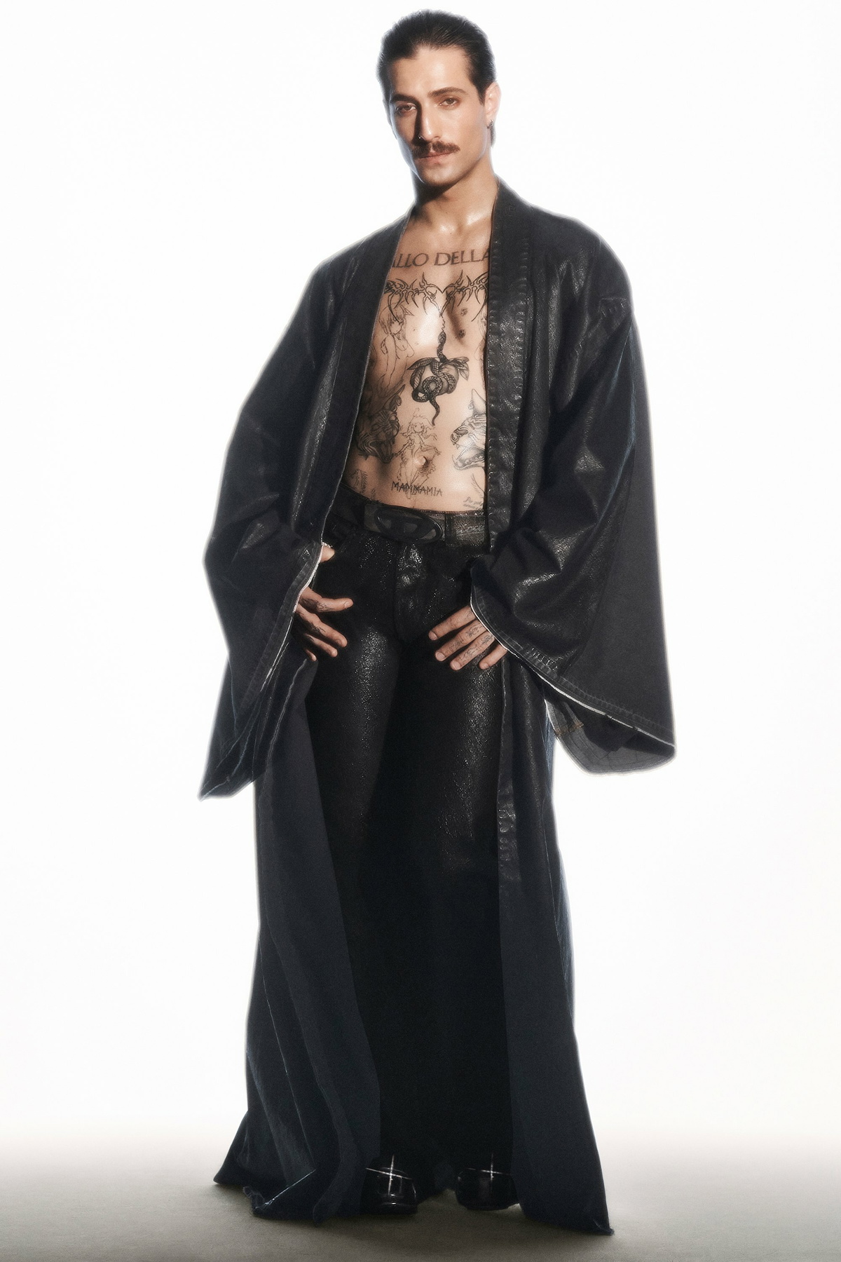 Diesel Denim kimono coat with coated front - Denim Jackets - Unisex - Black