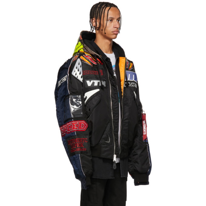 Vetements Black and Navy Alpha Industries Edition Racing Bomber Jacket ...