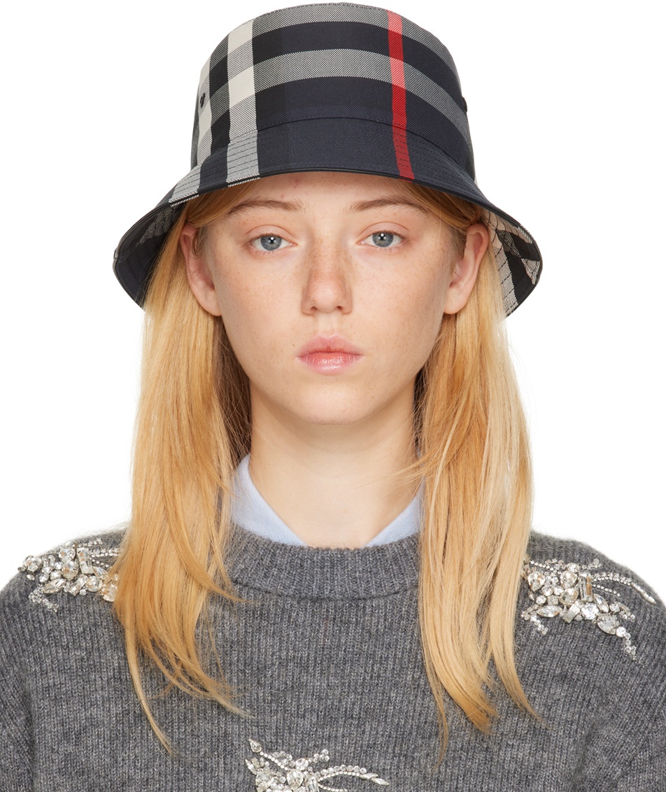Burberry Navy Exaggerated Check Bucket Hat Burberry