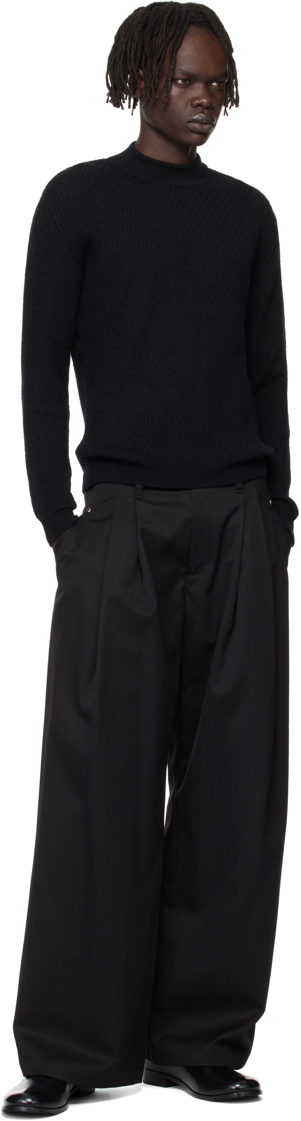 Ernest W. Baker Black Mock Neck Cable-Knit Sweater