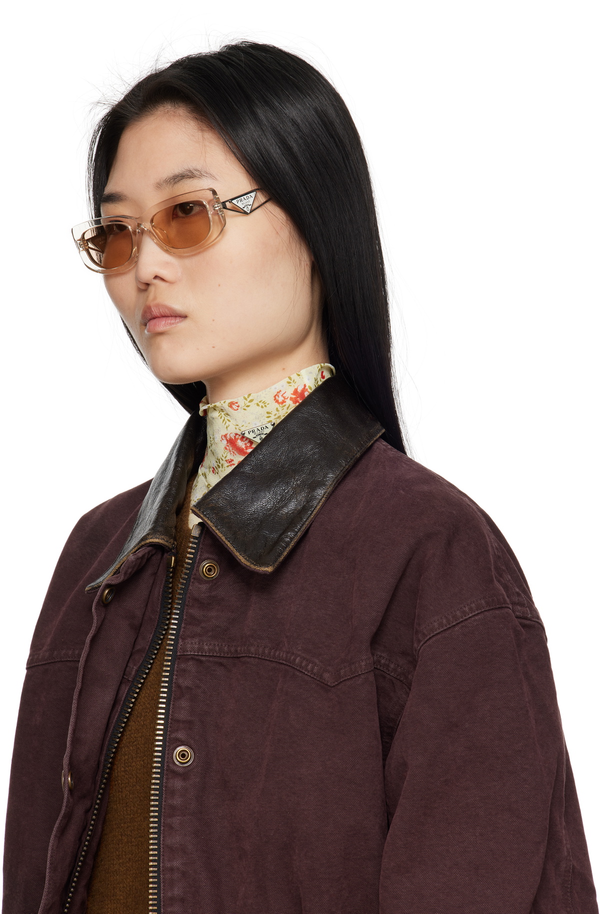 Prada Eyewear Silver Rectangular Acetate Metal Logo  display picture 1