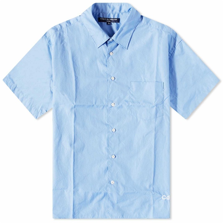 Photo: Comme des Garçons Homme Men's Short Sleeve Logo Hem Shirt in Blue